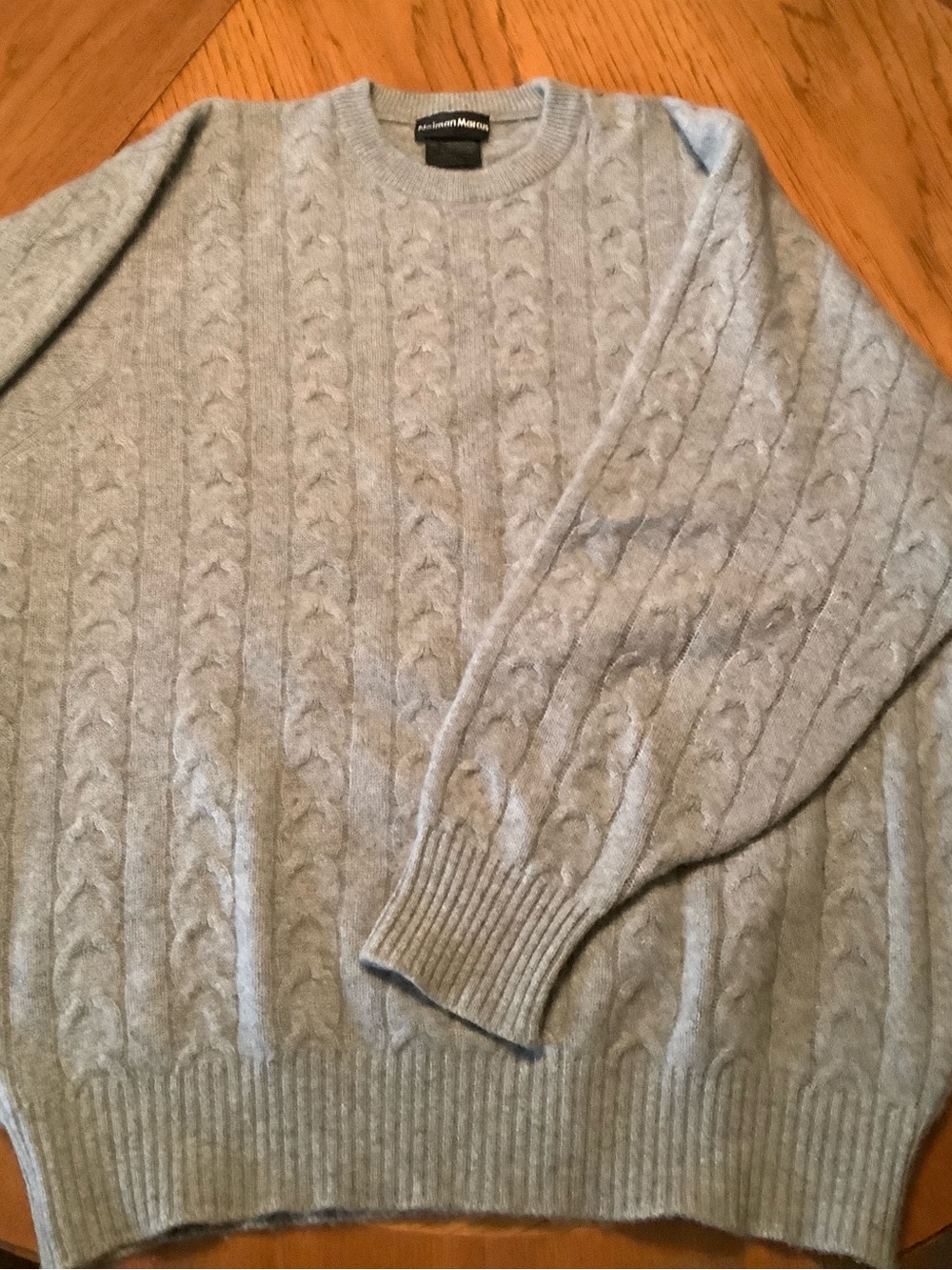Neiman Marcus Light Gray Cable Knit Crewneck Sweater